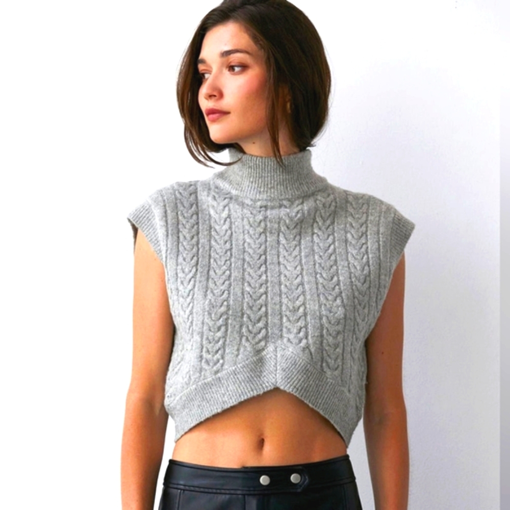 Crescent Anna Mock Neck Sweater Cozy Grey Size Large
